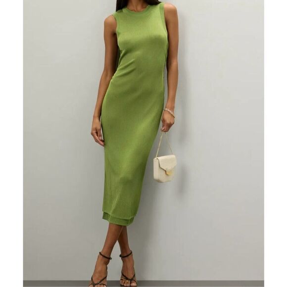 Atlein Collective Lime Green Sleeveless Knit Midi Bodycon Dress Medium - Picture 1 of 11